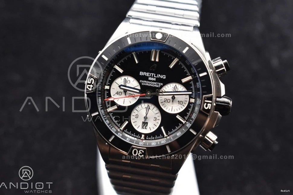 Bracelet SS 44mm Best B01 SS Dial A7750 BLSF Edition Black on 1:1 Chronomat 1123